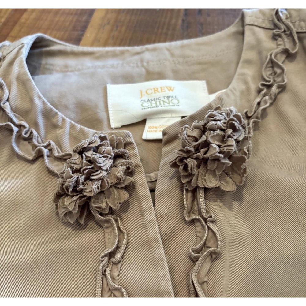 J.Crew Ruffles Long  Button Jacket Size 0 Chico Size 0 One Clasp Missing See Pic